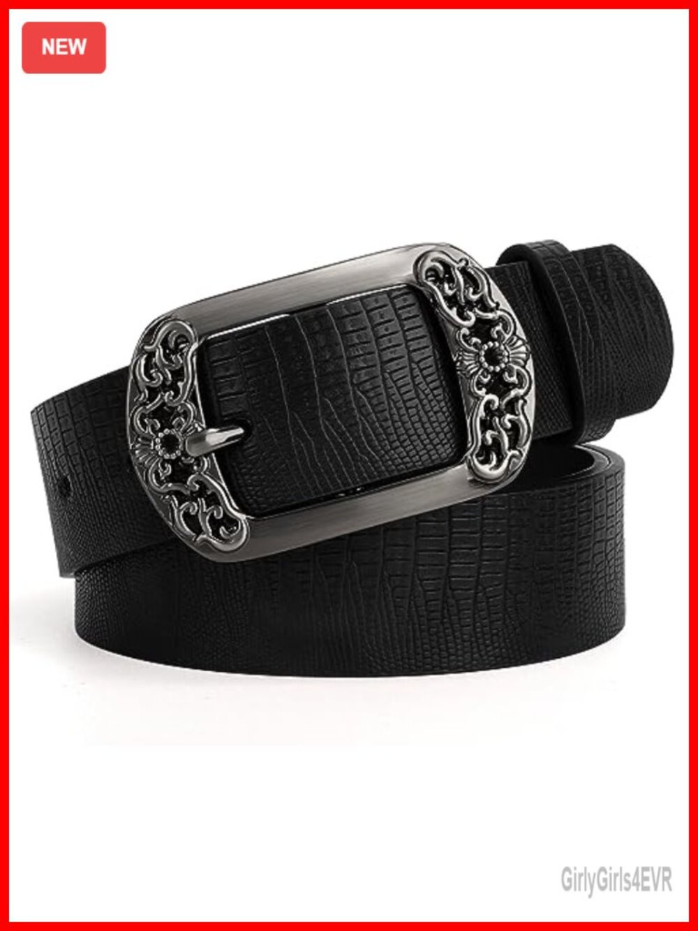 Faux Leather Vintage Flower Belt Adjustable Waist Belt Polished Zinc Alloy